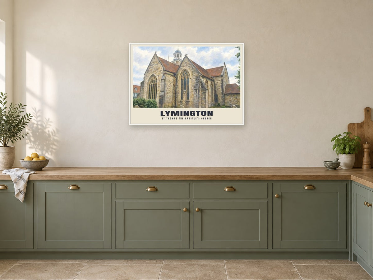 St Thomas the Apostle’s Church, Lymington Poster at A1, in a white frame, in a kitchen