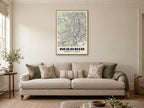 Madrid Street Map Poster at A1, in a natural wood frame, in a sitting room