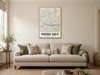 Maida Vale Heritage Street Map Poster at A1, in a natural wood frame, in a sitting room