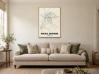 Malbork Street Map Poster at A1, in a natural wood frame, in a sitting room