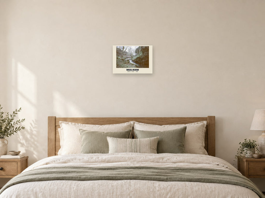 Janet’s Foss, Malham, 1989 Heritage Print at A3, as a poster, above a bed