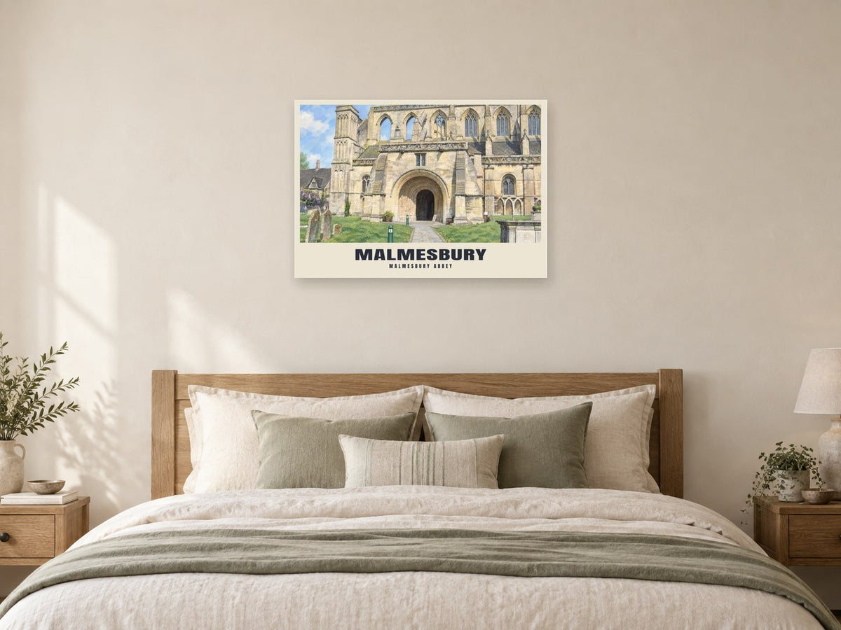 Malmesbury Abbey Poster at A1, as a poster, above a bed