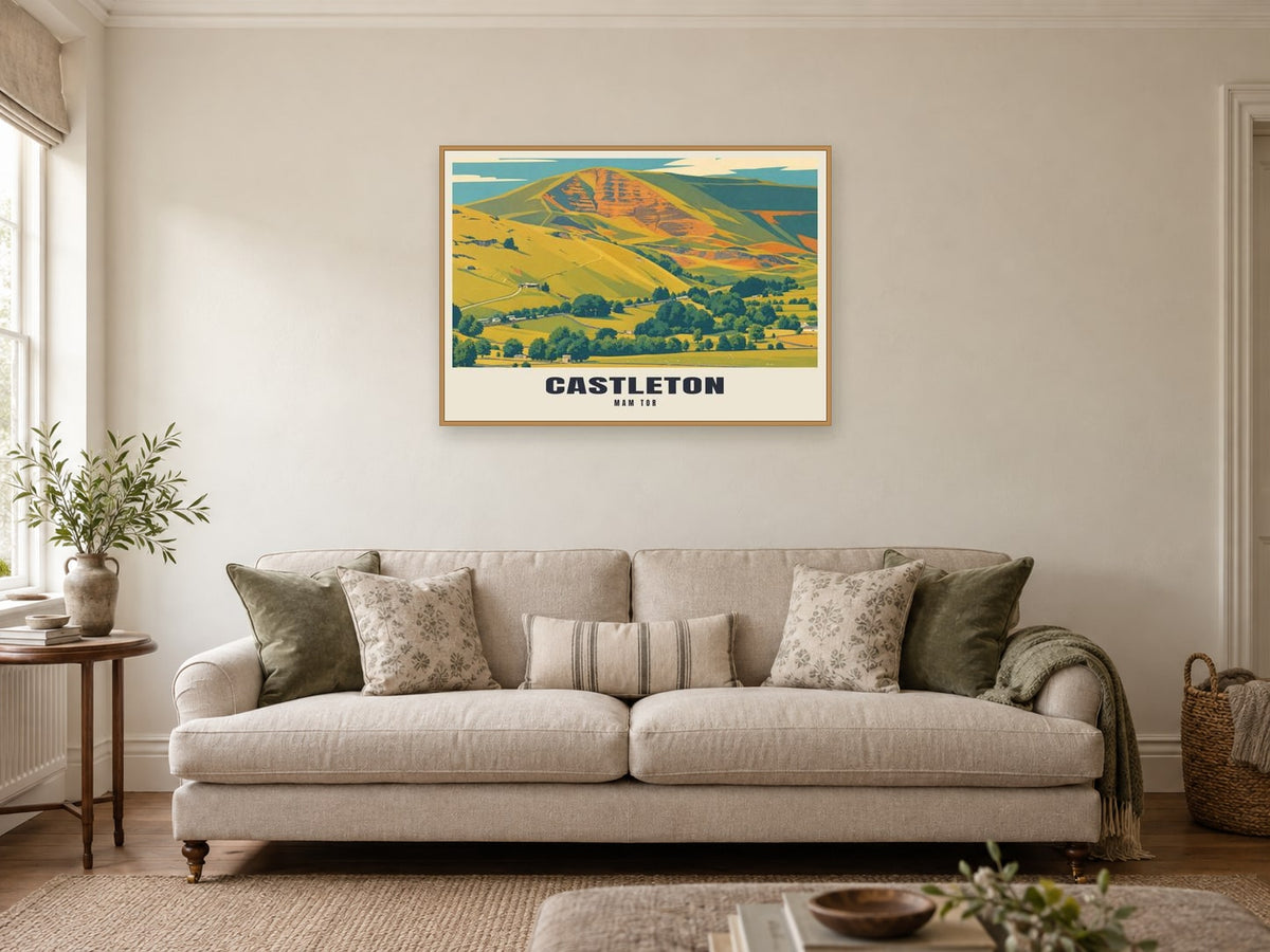 Mam Tor, Castleton Poster at A1, in a natural wood frame, in a sitting room