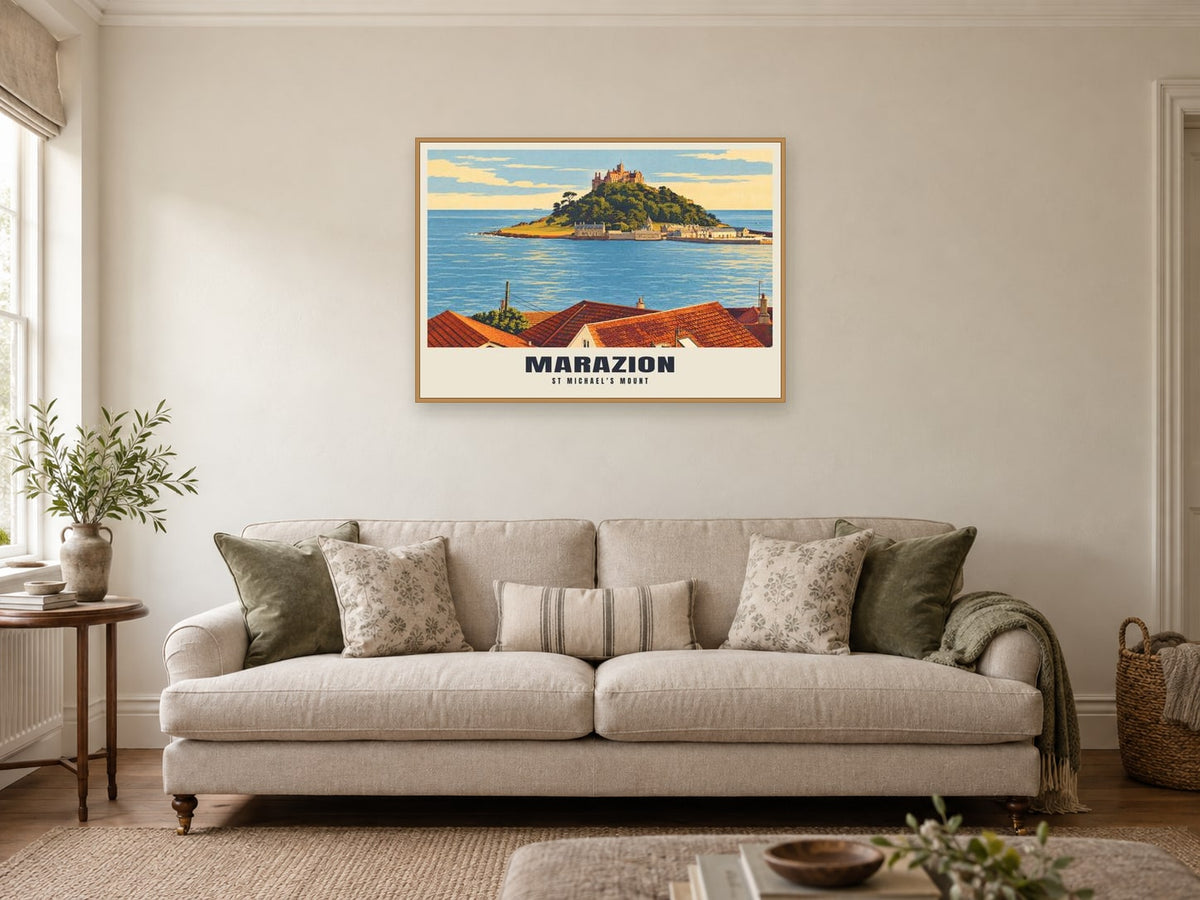 St Michael's Mount, Marazion Poster at A1, in a natural wood frame, in a sitting room