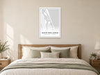 Marineland Downtown Street Map Poster at A1, as a poster, above a bed