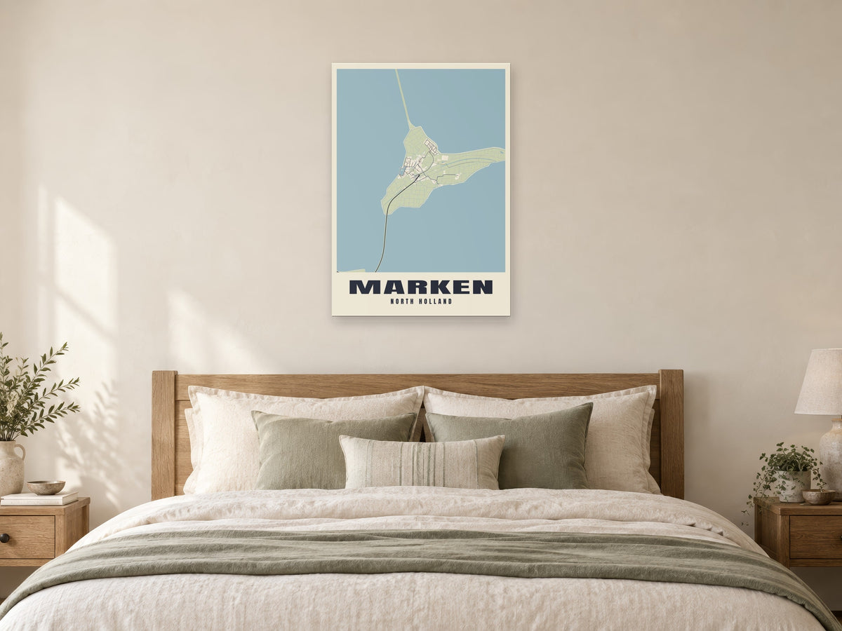 Marken Street Map Poster at A1, as a poster, above a bed
