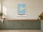 Marken Street Map Poster at A1, in a white frame, in a kitchen