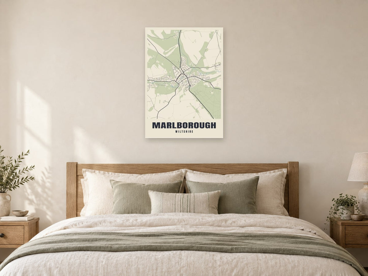 Marlborough Street Map Poster at A1, as a poster, above a bed