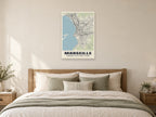 Marseille Street Map Poster at A1, as a poster, above a bed