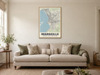Marseille Street Map Poster at A1, in a natural wood frame, in a sitting room
