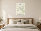 Meltham Street Map Poster at A1, as a poster, above a bed