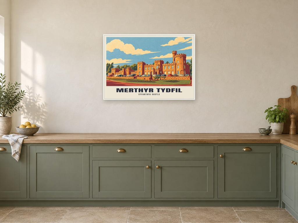 Cyfarthfa Castle, Merthyr Tydfil Poster at A1, in a white frame, in a kitchen