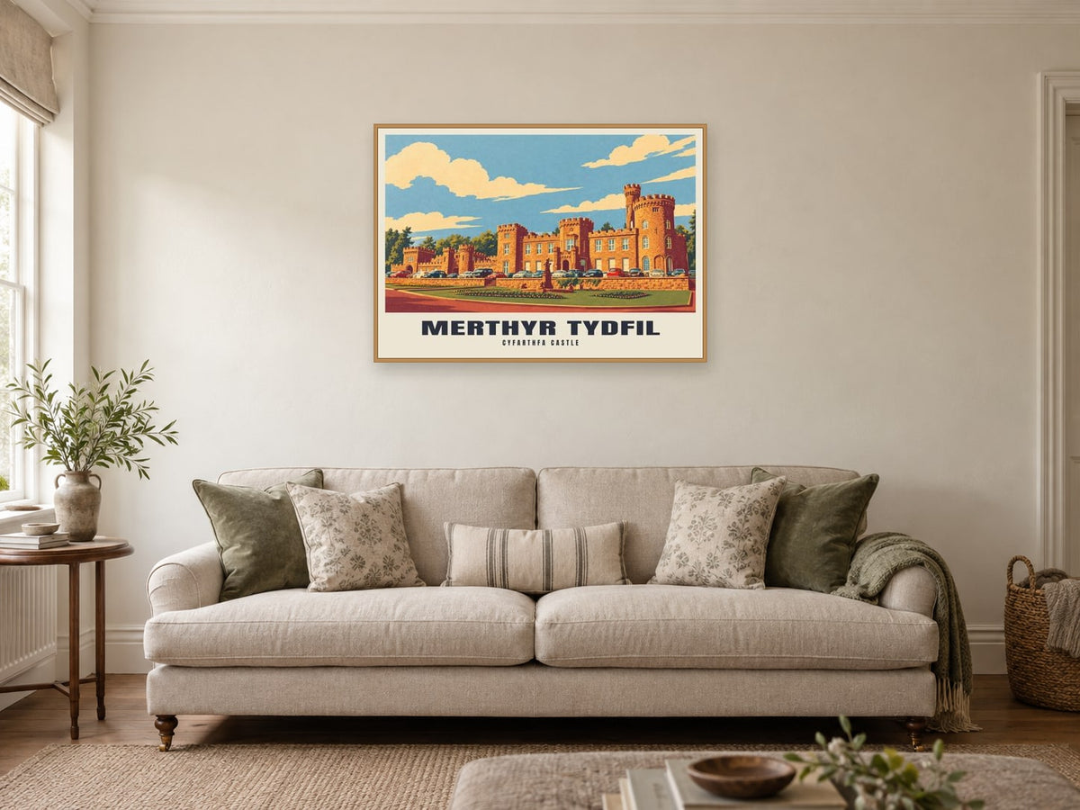 Cyfarthfa Castle, Merthyr Tydfil Poster at A1, in a natural wood frame, in a sitting room