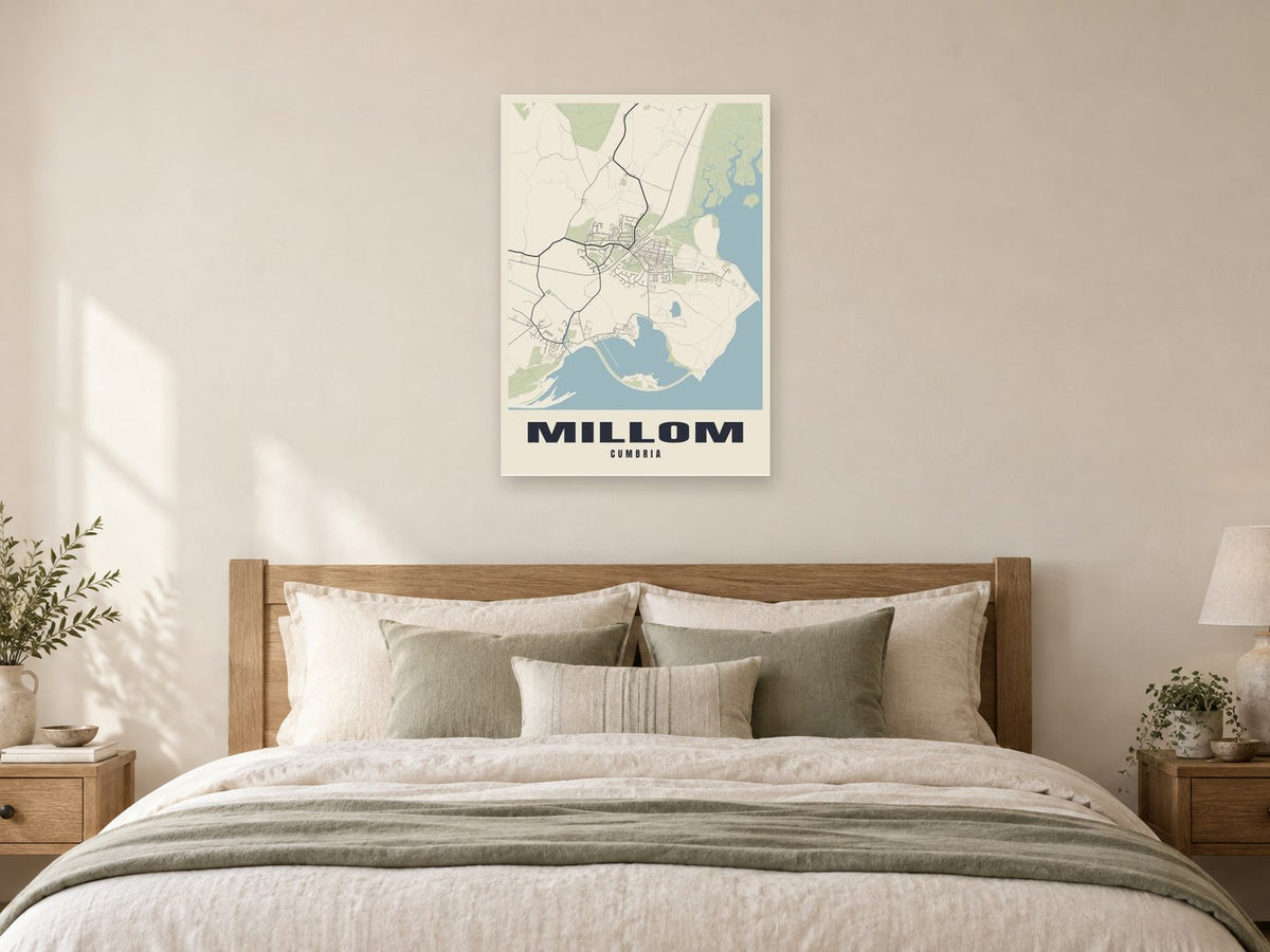 Millom Street Map Poster at A1, as a poster, above a bed