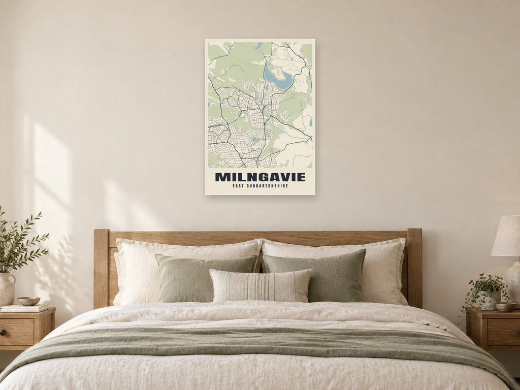 Milngavie Street Map Poster at A1, as a poster, above a bed