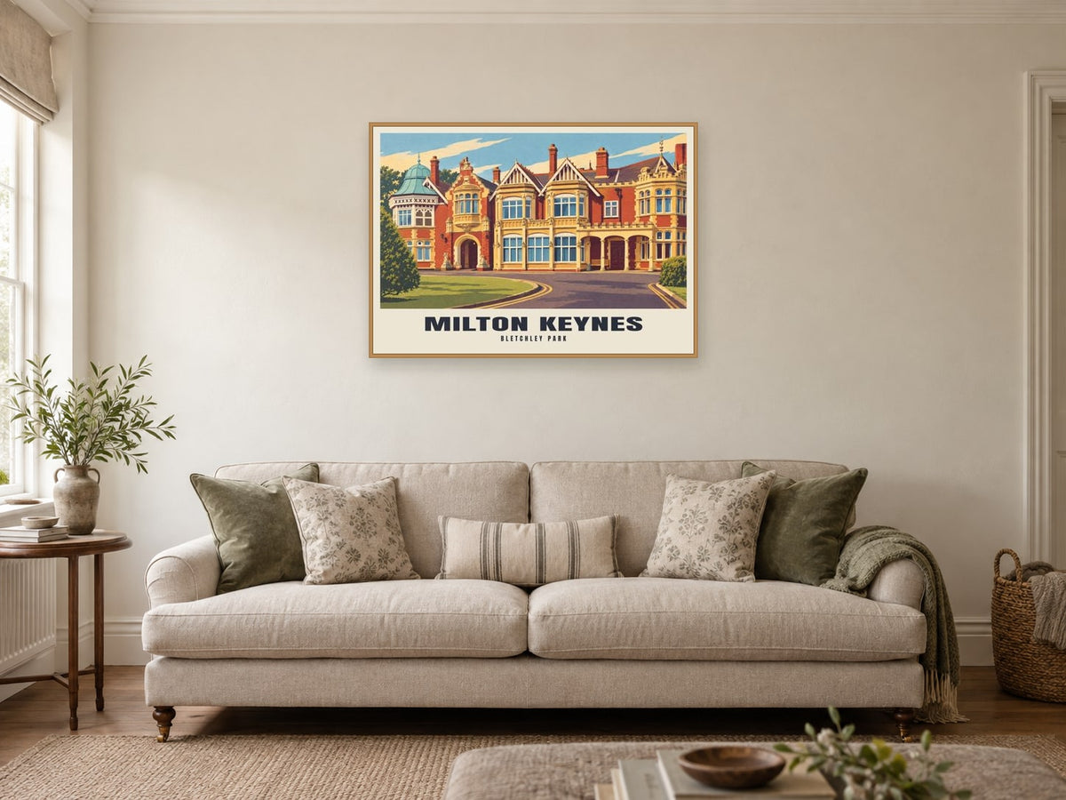Bletchley Park, Milton Keynes Poster at A1, in a natural wood frame, in a sitting room