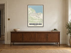 Minehead Street Map Poster at A1, in a black frame, above a sideboard