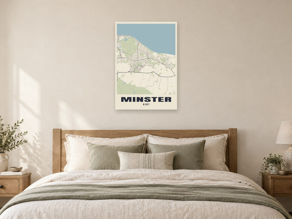 Minster Street Map Poster at A1, as a poster, above a bed