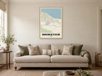 Minster Street Map Poster at A1, in a natural wood frame, in a sitting room