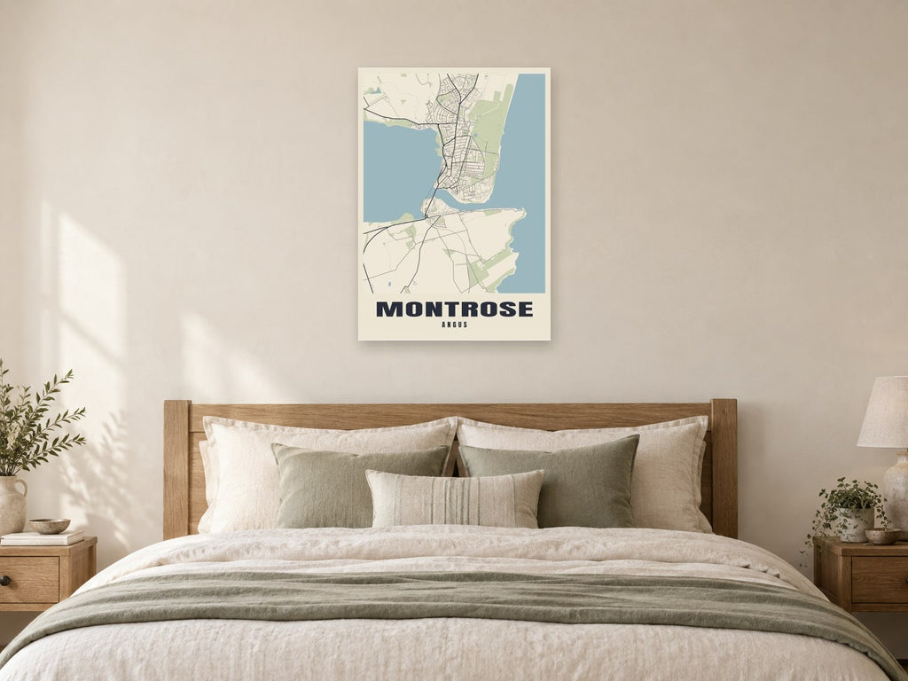 Montrose Street Map Poster at A1, as a poster, above a bed