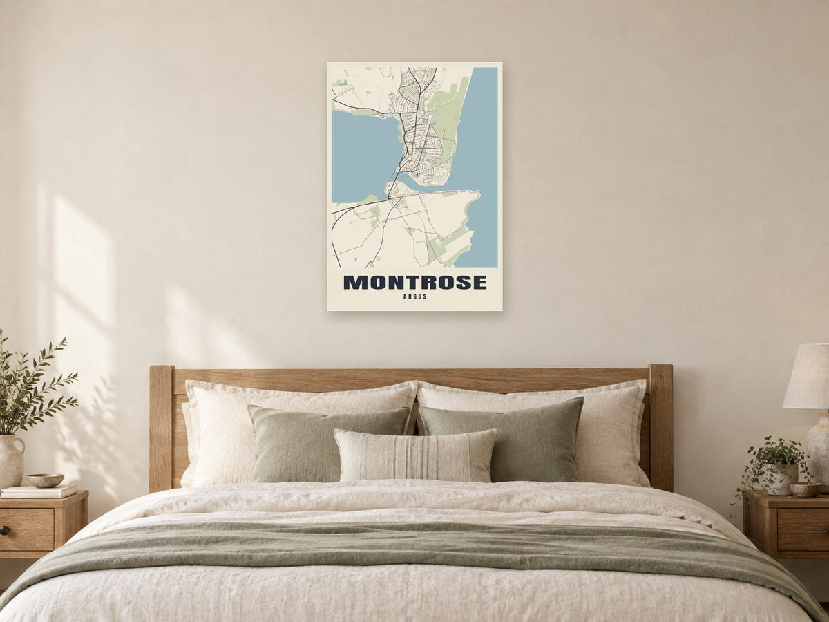 Montrose Street Map Poster at A1, as a poster, above a bed