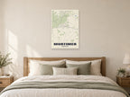 Mortimer Street Map Poster at A1, as a poster, above a bed