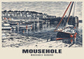 Mousehole Harbour poster in the Linocut style