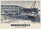Mousehole Harbour poster in the Linocut style