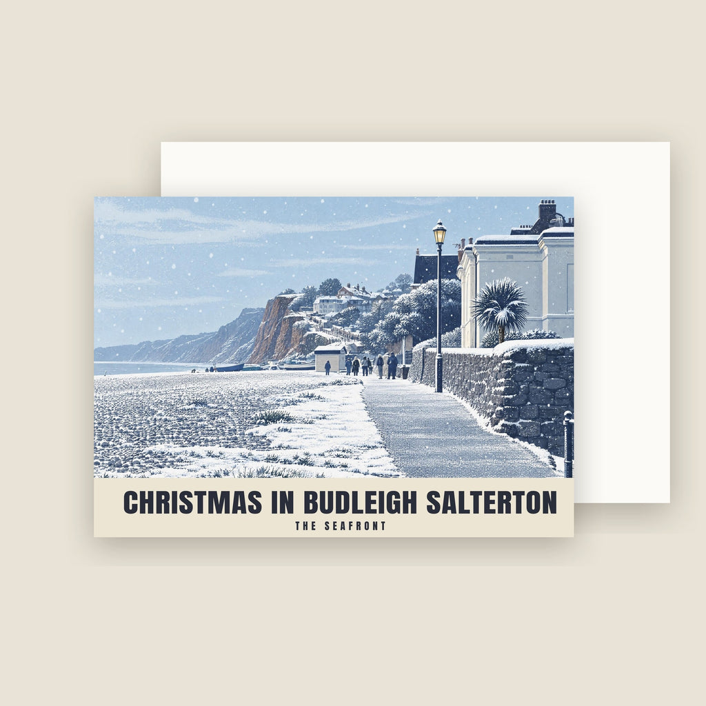 The Seafront, Budleigh Salterton Christmas card with its envelope