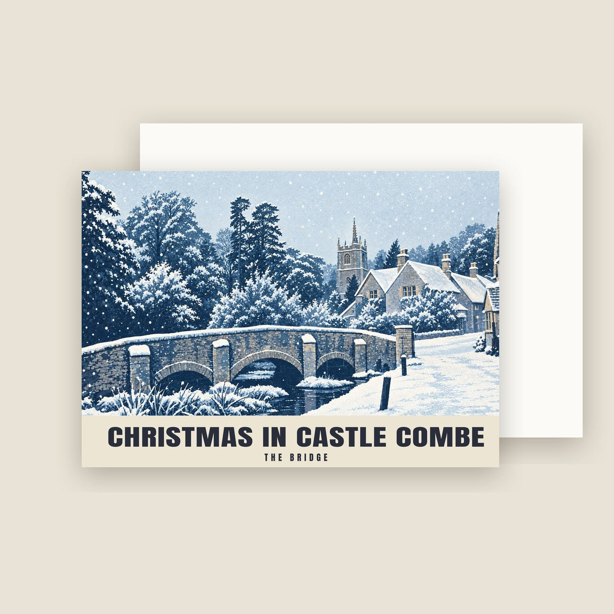 The Bridge, Castle Combe Christmas card with its envelope