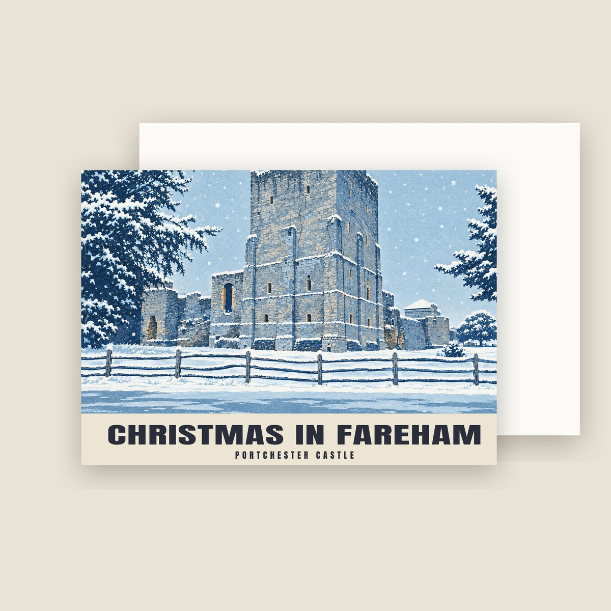 Portchester Castle, Fareham Christmas card with its envelope