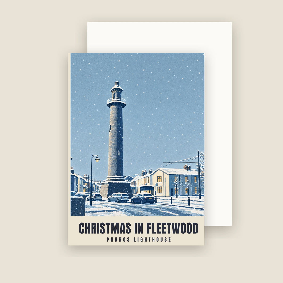 Pharos Lighthouse, Fleetwood Christmas card with its envelope