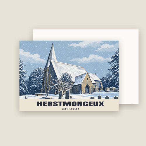 All Saints Church, Herstmonceux Christmas card with its envelope