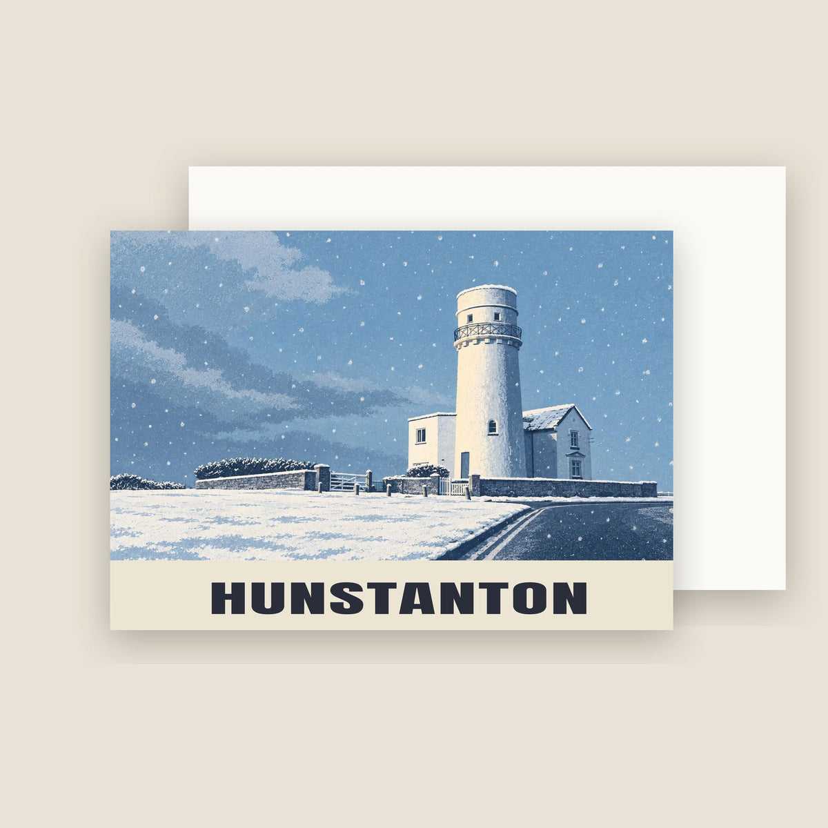 Hunstanton Lighthouse Christmas card with its envelope