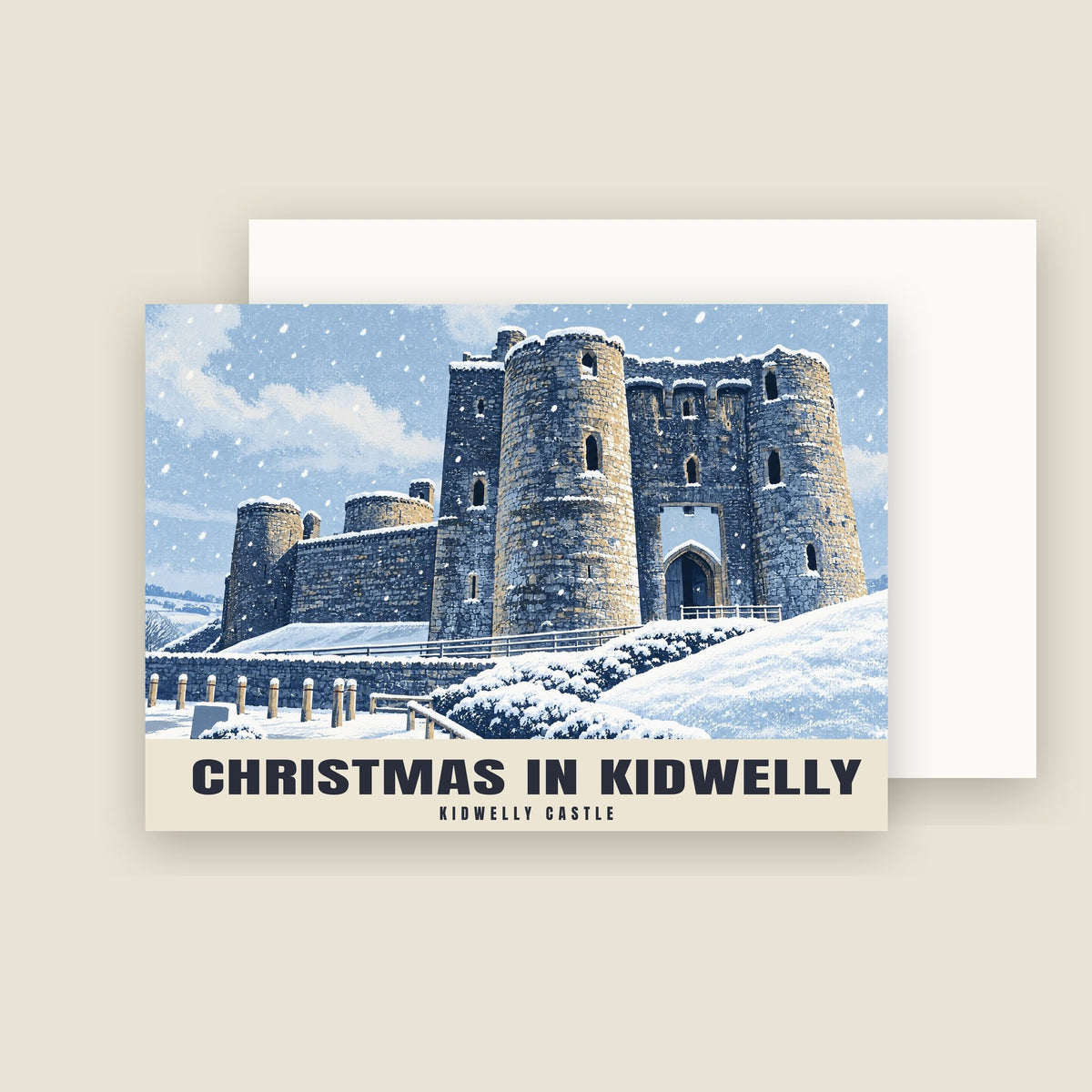 Kidwelly Castle Christmas card with its envelope