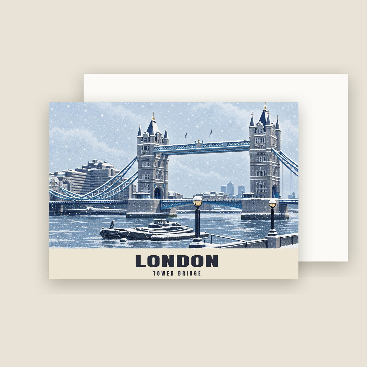 Tower Bridge, London Christmas card with its envelope