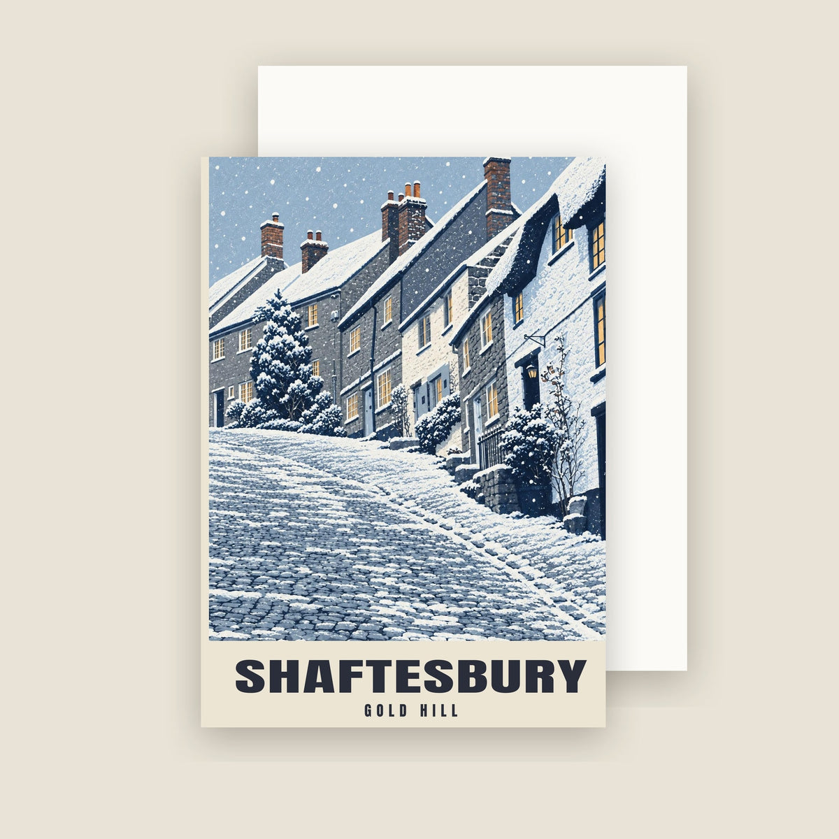 Gold Hill, Shaftesbury Christmas card with its envelope