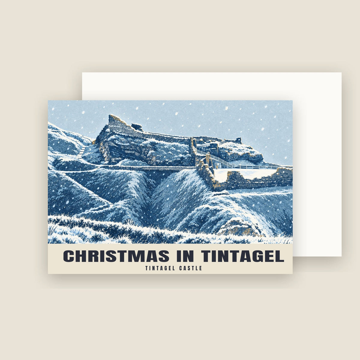Tintagel Castle Christmas card with its envelope