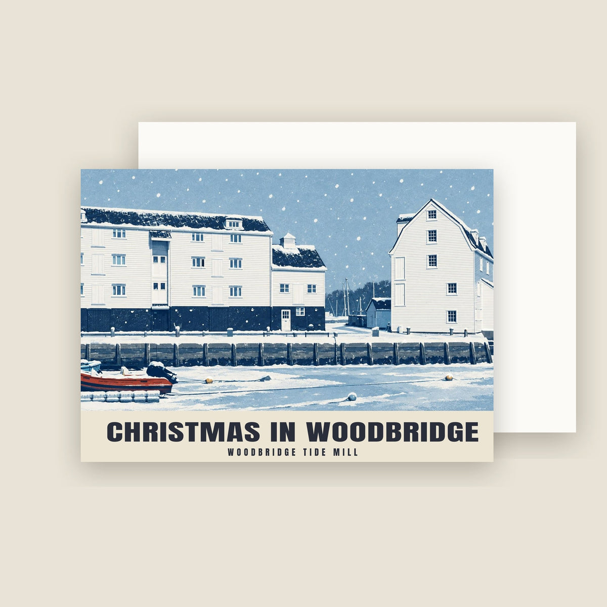 Woodbridge Tide Mill Christmas card with its envelope