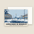 Woodley town centre shops and clock, Woodley Christmas card with its envelope