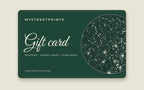 Here Looks Good gift card in the shop's green, with a star map of the night sky