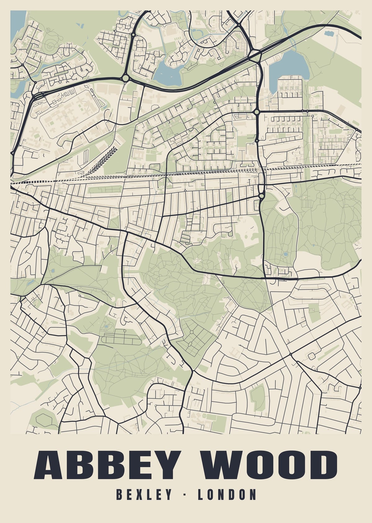 Heritage street map poster of Abbey Wood, Bexley, London
