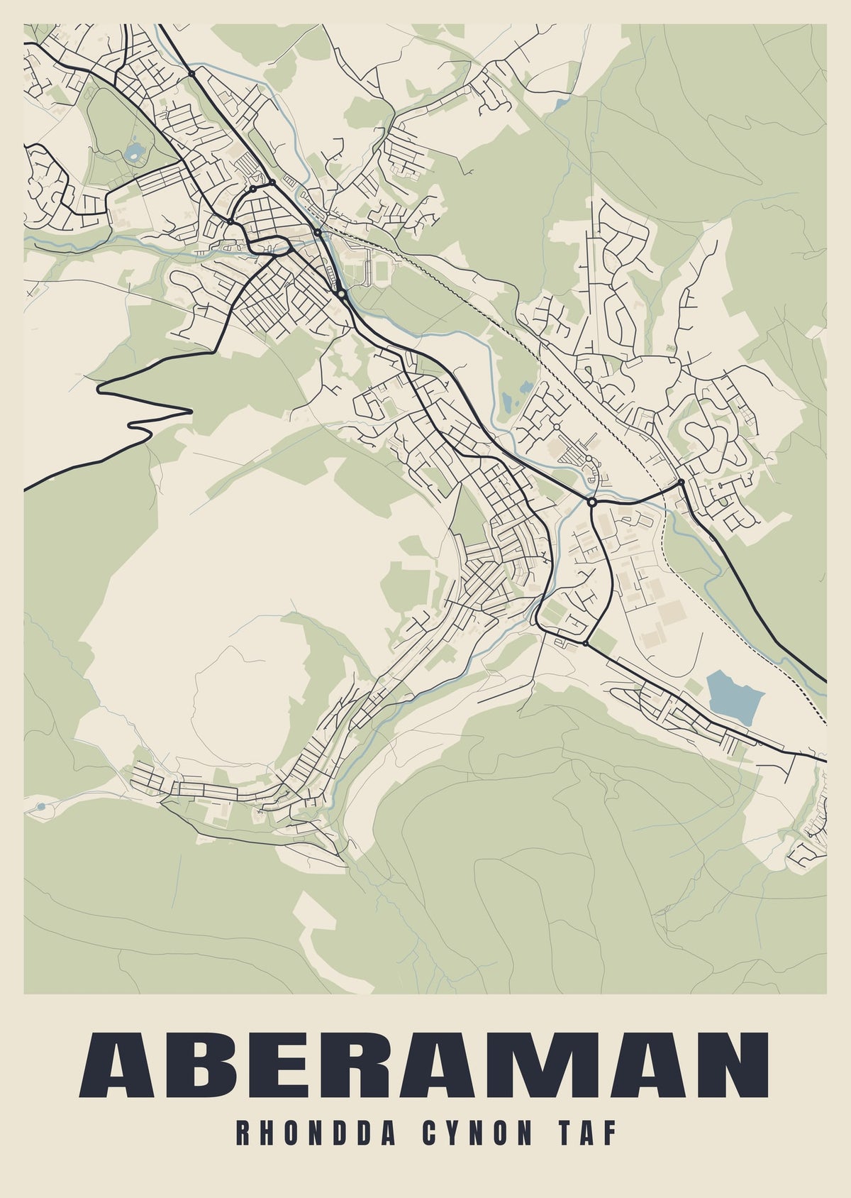 Street map poster of Aberaman, Rhondda Cynon Taf