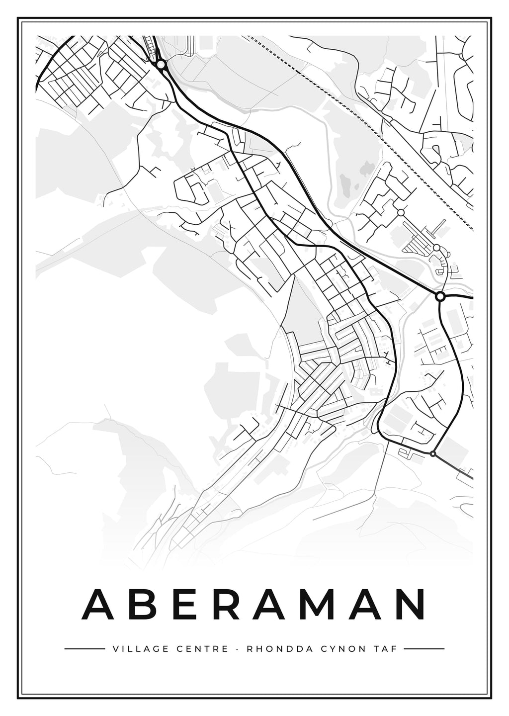 Street map poster of Aberaman village centre, Rhondda Cynon Taf
