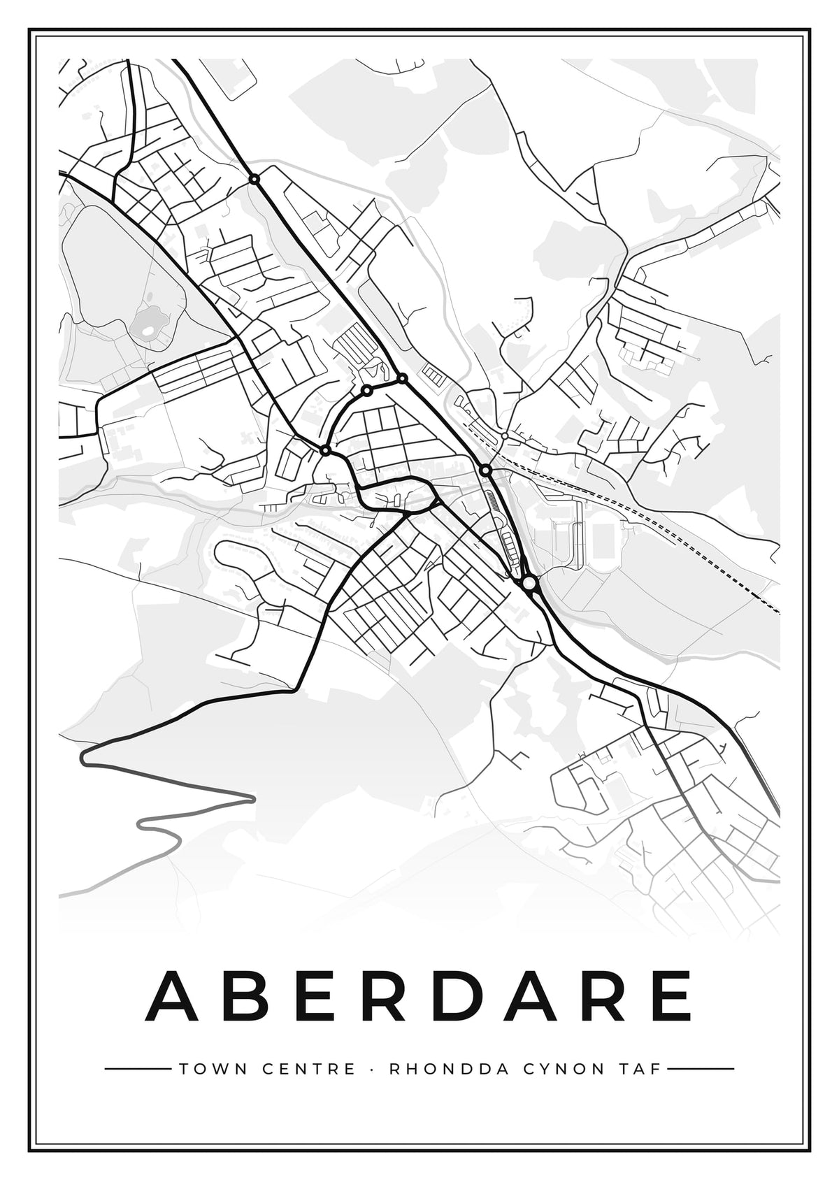Street map poster of Aberdare town centre, Rhondda Cynon Taf