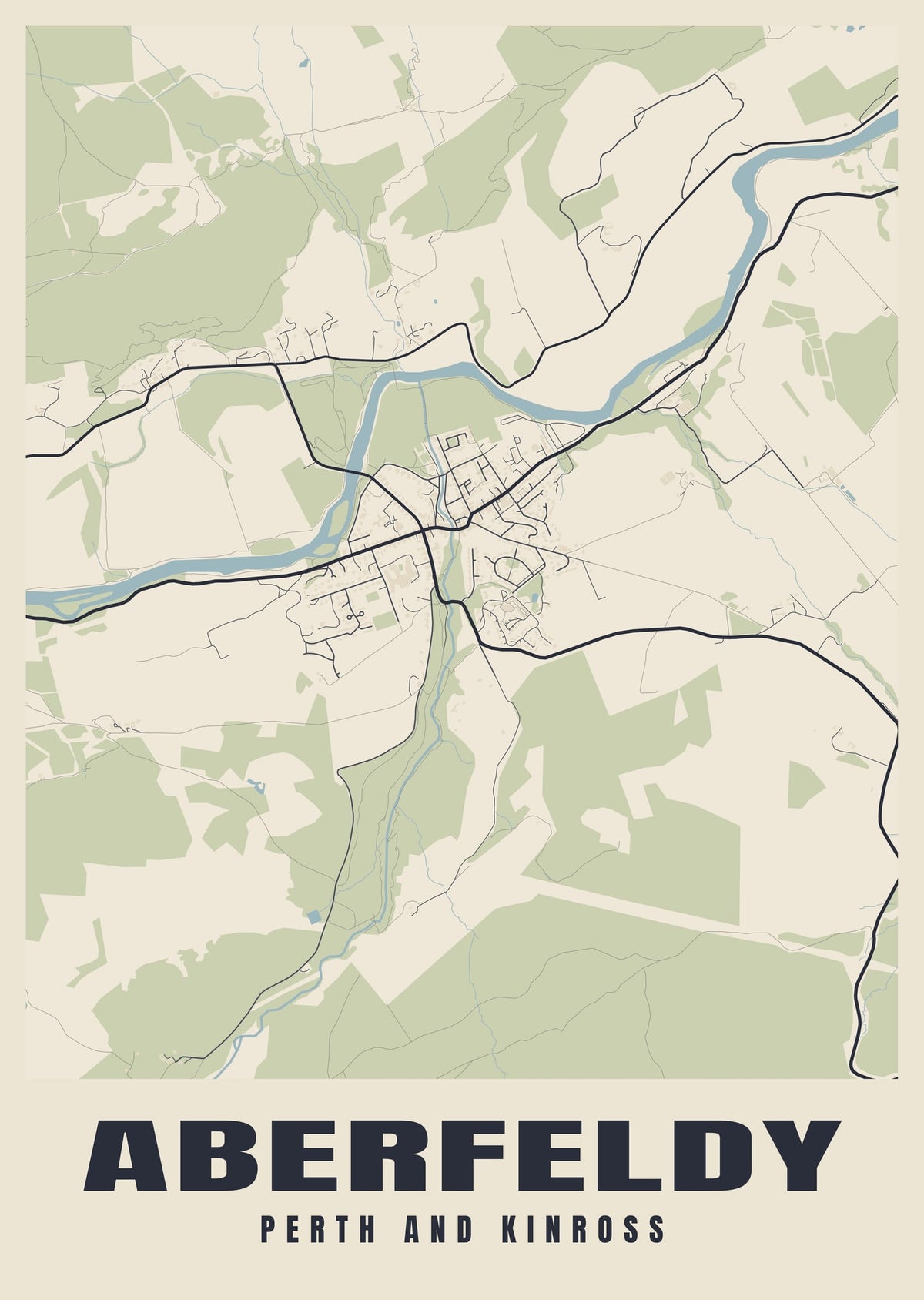 Street map poster of Aberfeldy, Perth and Kinross