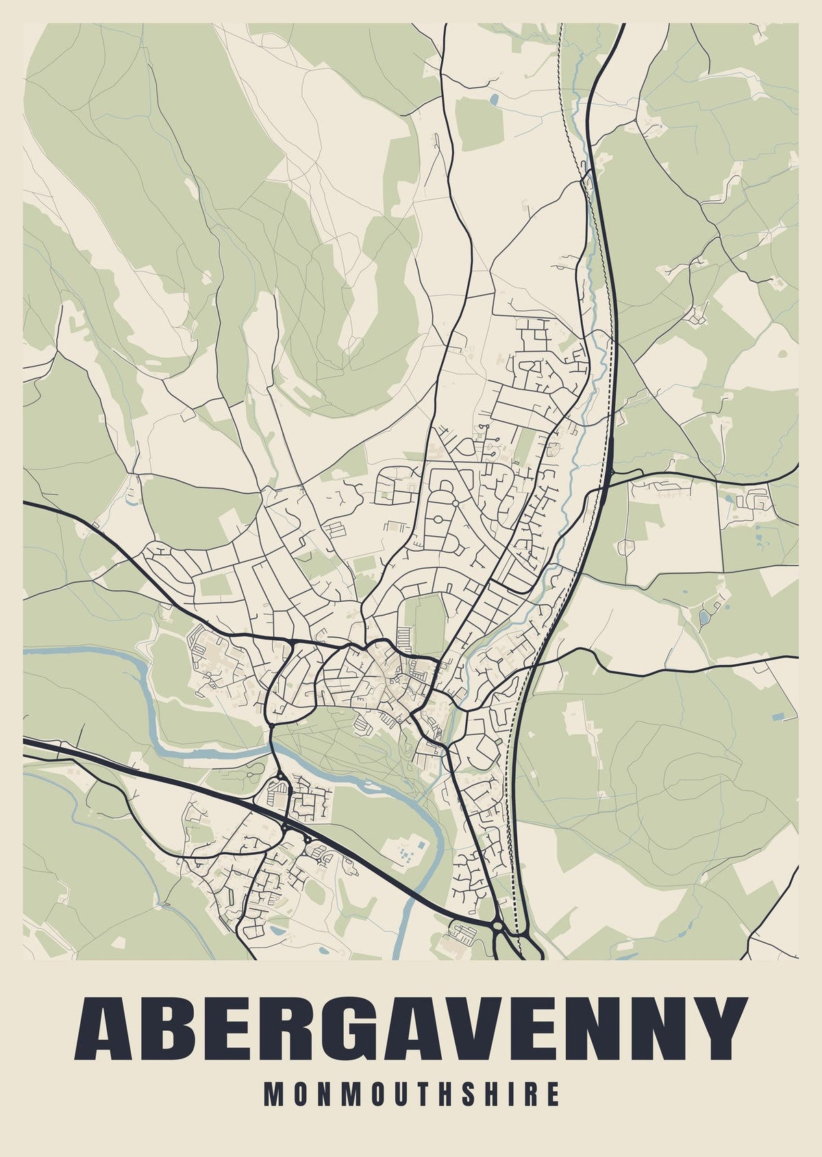 Street map poster of Abergavenny, Monmouthshire