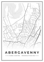 Street map poster of Abergavenny town centre, Monmouthshire