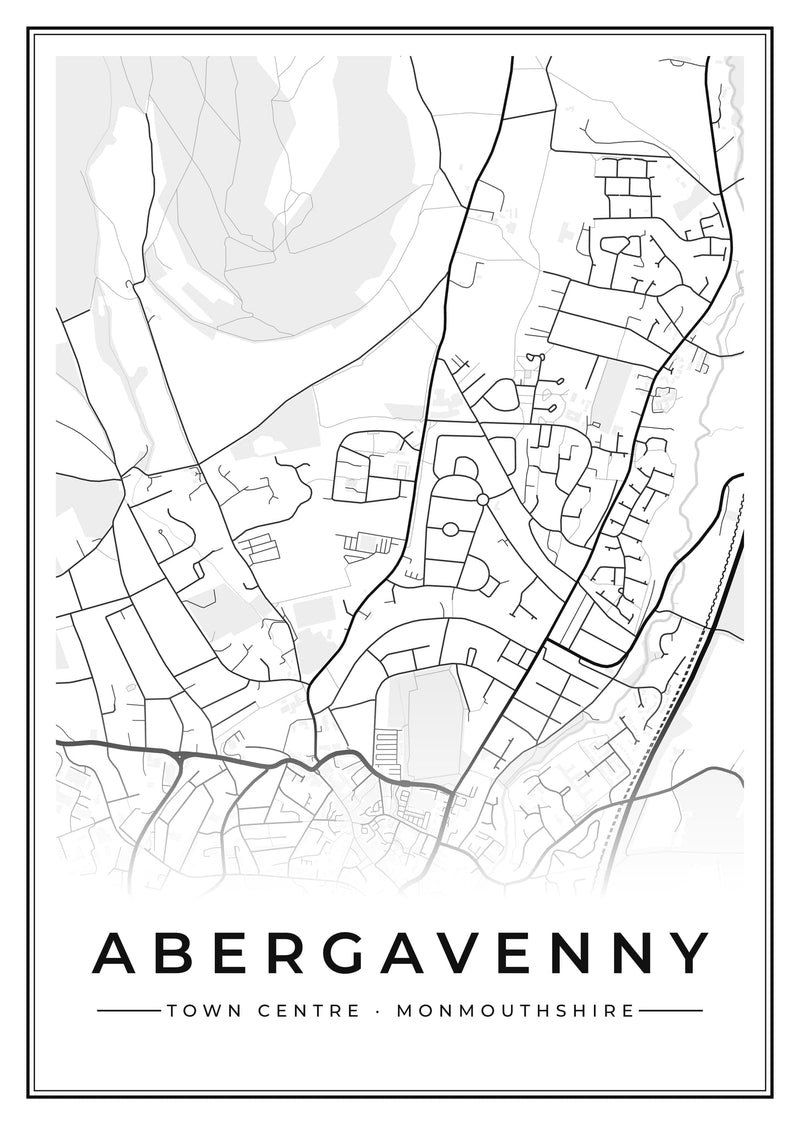 Abergavenny Town Centre Street Map Poster
