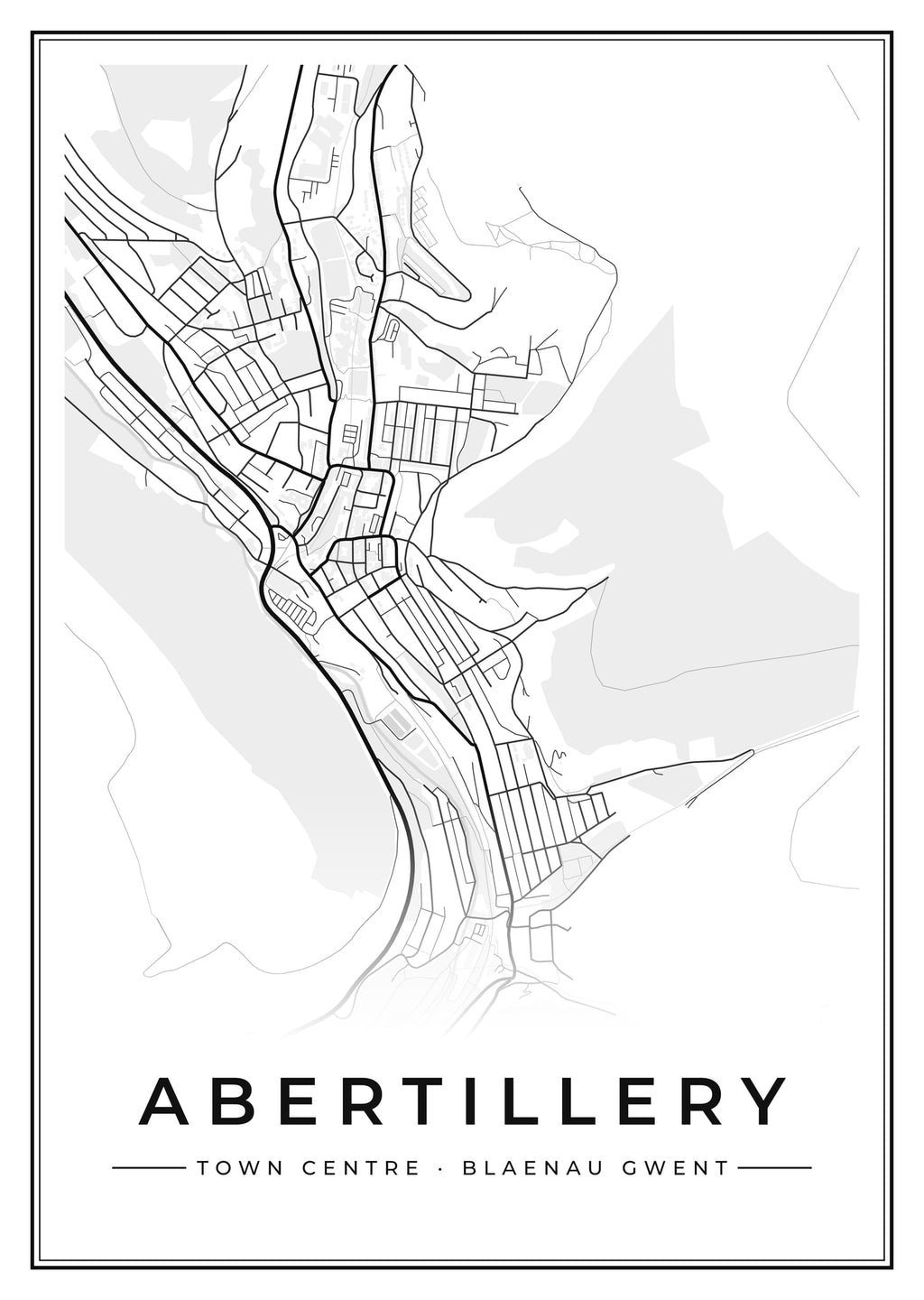 Street map poster of Abertillery town centre, Blaenau Gwent